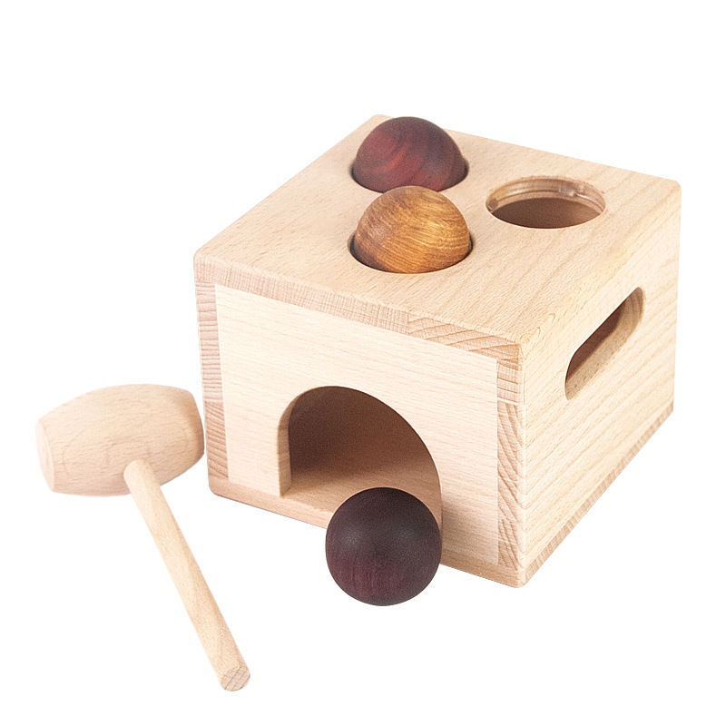 Wooden Pounding Toy for Toddlers 1+, Natural Solid Wood Educational Ball Drop Toy, Safe Non-Toxic Montessori Toy with CEEN71CPC Certifications-买点603-2