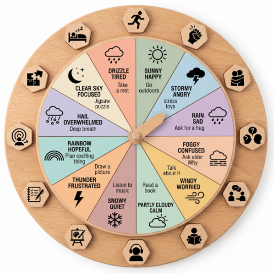 Montessori Wooden Weather & Emotion Wheel Kids Social Emotional Learning Toy-MDC2602